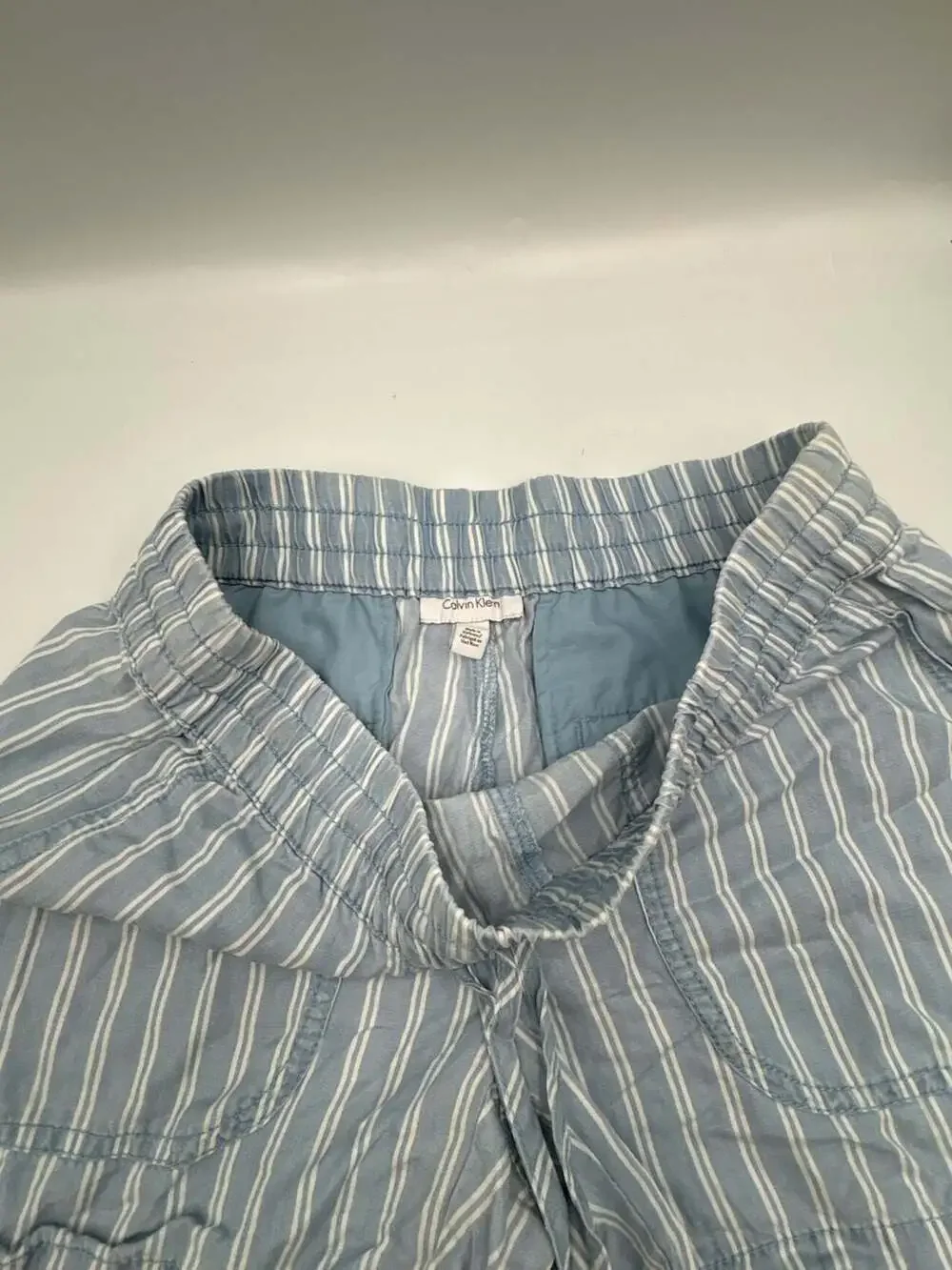 Calvin Klein Women Blue and White Striped Drawstring Casual Shorts